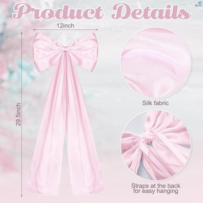 Knitgrip Large Wedding Pew Bows - Elegant Satin Ribbon Decorations | 12 x 29.5 Inch | Pink, 12 Pcs