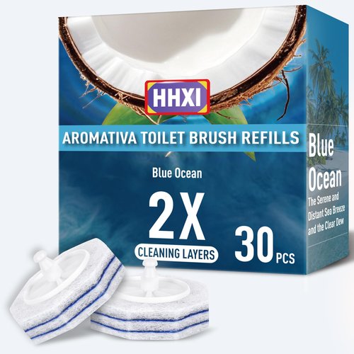 HHXI 30Ct Aromative Toilet Brush Refills, Toilet Bowl Cleaner Refills, Double-Layer Cleaning Pads Added, Compatible with Most Toilet Brushes，Blue Ocean（Patented）