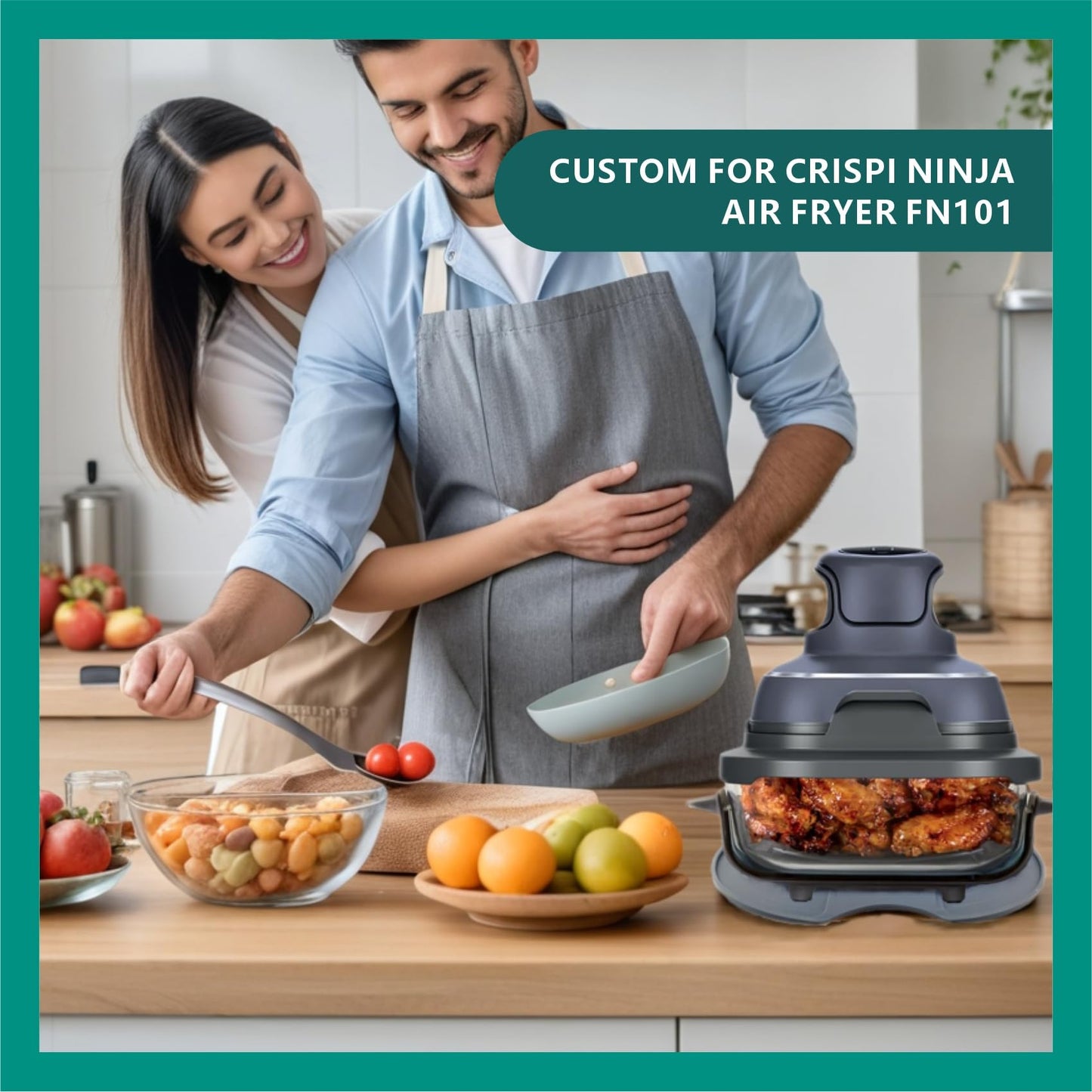 Silicone Heat Resistant mat for Ninja Crispi Air Fryer,Heat-Insulating Accessories Compatible with Ninja crispi FN101 containers,Kitchen Air Fryer Trivet (Sage Green)