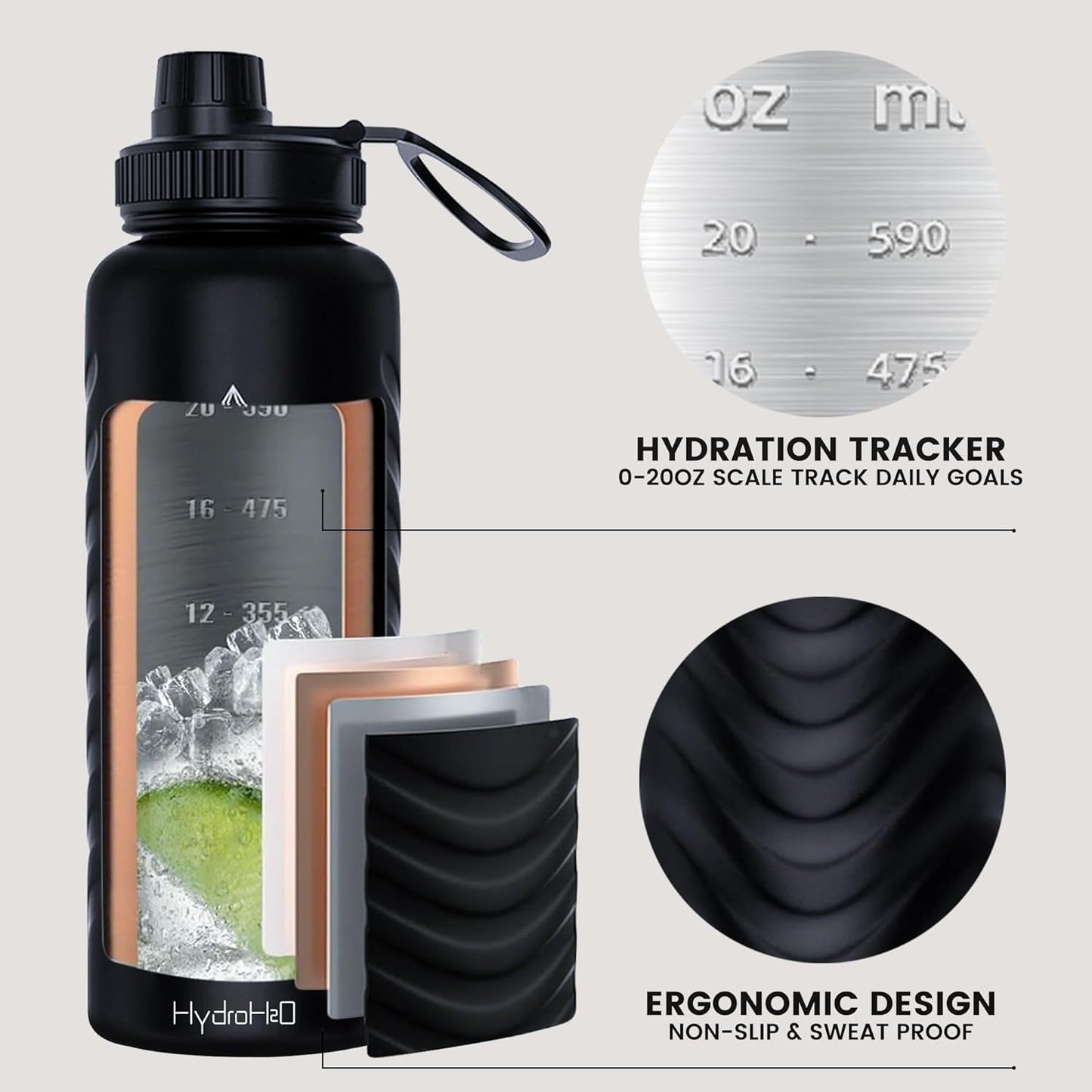 Skiennix 32oz Stainless Steel Insulated Water Bottle - 48H Cold & 24H Hot, Leak-Proof, BPA-Free | Black