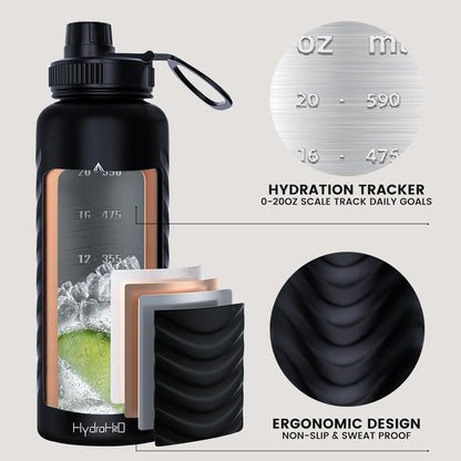 Skiennix 32oz Stainless Steel Insulated Water Bottle - 48H Cold & 24H Hot, Leak-Proof, BPA-Free | Black