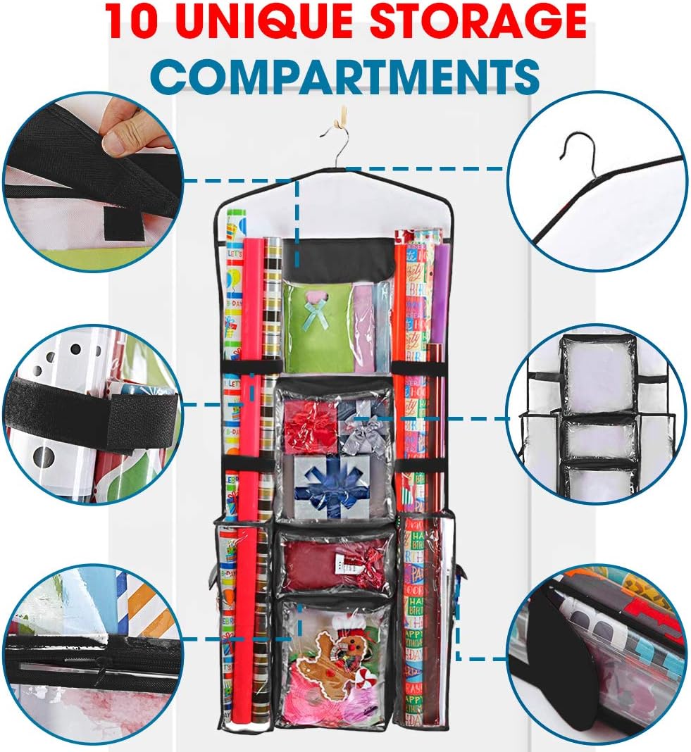 ProPik Gift Wrap Organizer - Double-Sided Storage for Wrapping Paper & Accessories | 40” x 17” (Black)