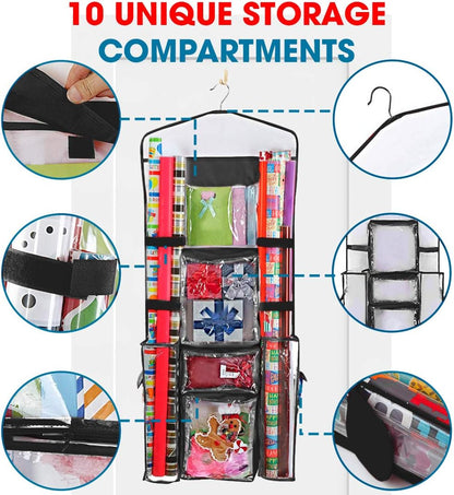 ProPik Gift Wrap Organizer - Double-Sided Storage for Wrapping Paper & Accessories | 40” x 17” (Black)