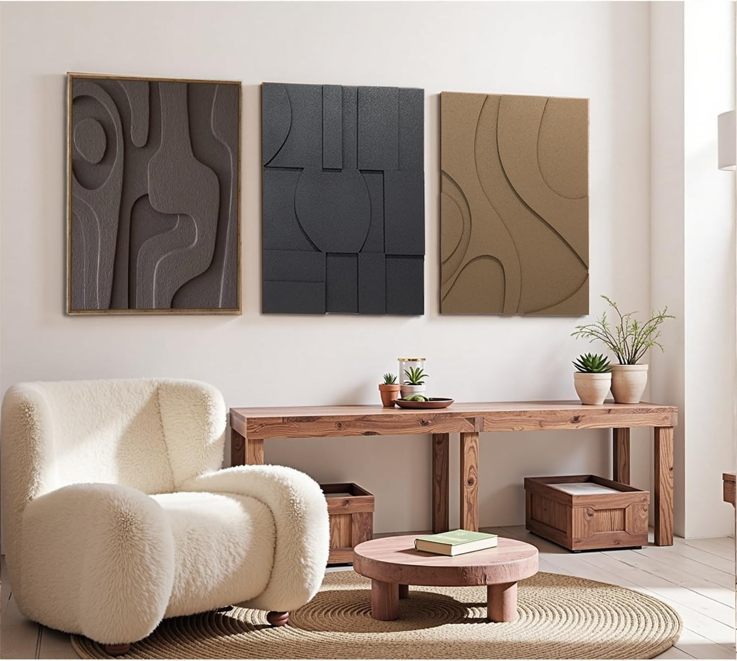 OIUYTOH 3D Textured Abstract Wall Art - Modern Black and Beige Geometric Design | 24x36 In for Living Room, Bedroom, Office