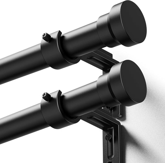 YaFex Curtain Rods - Heavy Duty 1 Inch Adjustable Window Treatment Rods | 32-118 Inch, Black, Modern Design