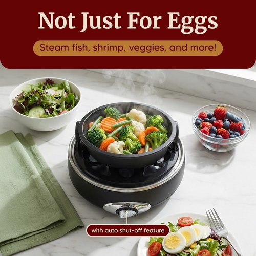 Elite Gourmet Rapid Egg Cooker - Perfectly Cook 7 Hard, Medium, Soft Boiled Eggs | Charcoal Grey