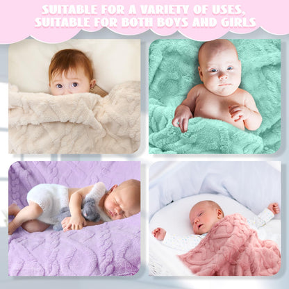 VitalCozy 4 Pcs Fleece Baby Blankets for Boys Girls 3D Soft Plush Warm Baby Receiving Blankets 30" x 40" Cozy Fluffy Infant Toddler Newborn Swaddling Blanket for Crib Nursery Bed(Light Color)