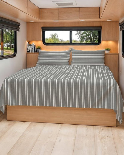 Short Queen Size 4 Piece Sheet Set - RV Short Queen, Soft, Breathable & Cooling Bed Sheets Set w/ Deep Pockets - Hotel Luxury Bedding for Women, Men, Kids, Teens, Boys & Girls, Oeko-Tex - Grey Stripes