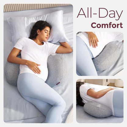 Momcozy Portable Pregnancy Pillow –Memory Foam W Shaped Maternity Great Support for Side Sleepers, Adjustable Travel Wedge Pillow for Back, Belly, and Hip Relief, Ideal for Pregnant Women, Grey