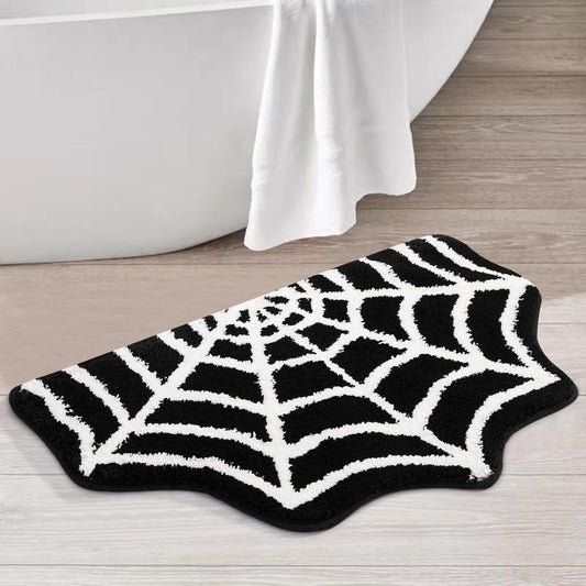 Estmy Gothic Bath Mat Spider Web Black Halloween Bathroom Rugs Non Slip Machine Washable, Funky Spooky Cute Fun Bath Mat Shower Rugs Halloween Bathroom Decor Ultra Soft Great Absorbency