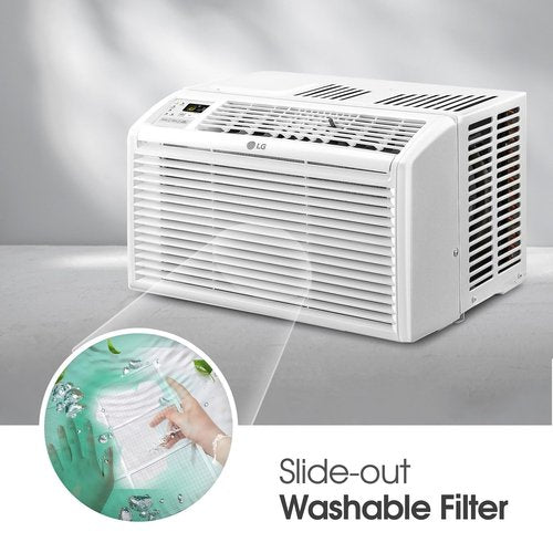 LG 6,000 BTU Window Air Conditioner, 115V, Cools 250 Sq.Ft. for Bedroom, Den, Living Room, Quiet Operation, with Remote, 2 Cooling & Fan Speeds, 2-Way Air Deflection, Auto Restart, White