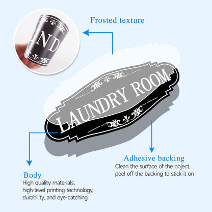 Skiennix Laundry Room Door Sign - Self-Adhesive Waterproof Sticker Decal for Home & Business | Black