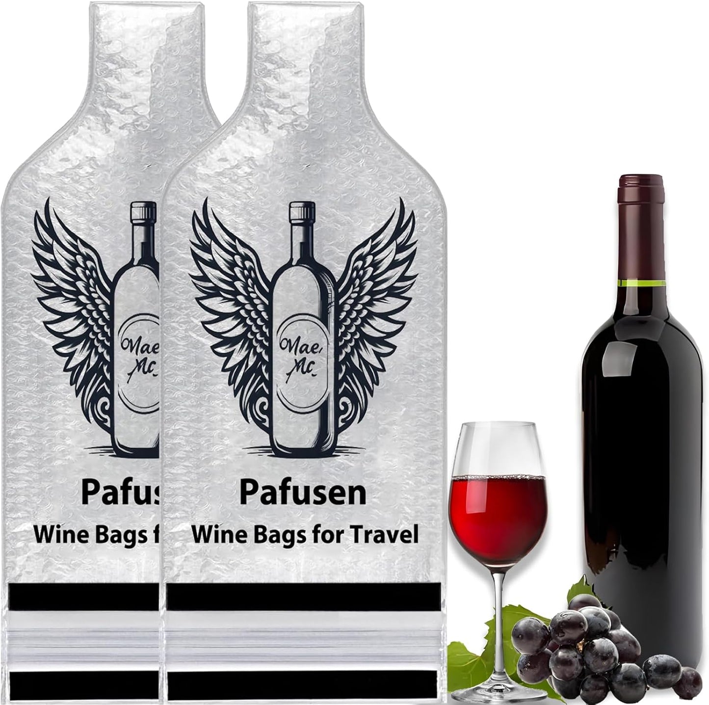Pafusen 2 Set Wine Bags for Travel, Reusable Wine Bottle Travel Protector Bags, Leak Proof Protective Bottle Bags Sleeves Airplane Cruise Car, Wine Bottles Protector Sleeve