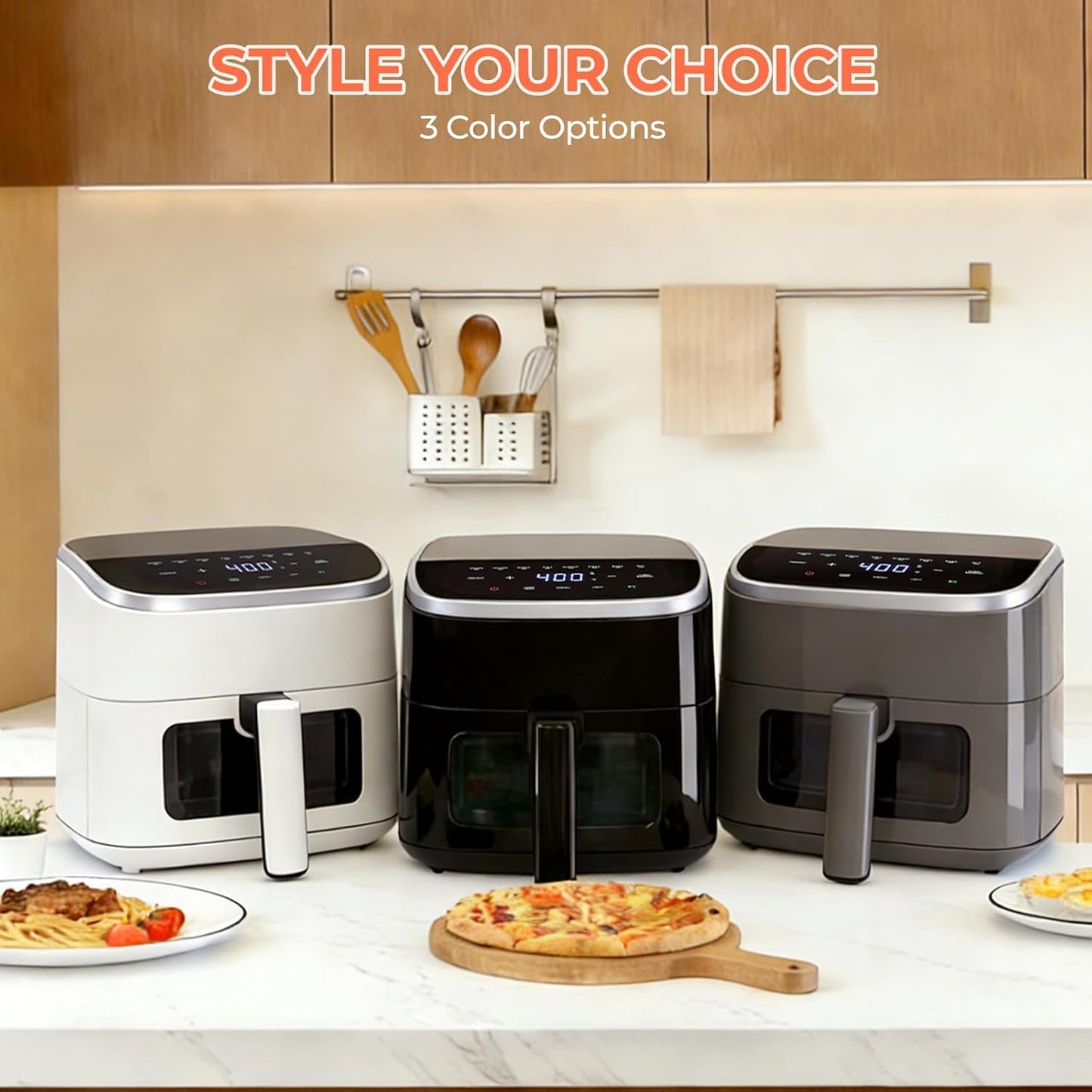 NEWBULIG Air Fryer - 4QT Digital Touchscreen with Easy View Window & 8 Cooking Presets - White