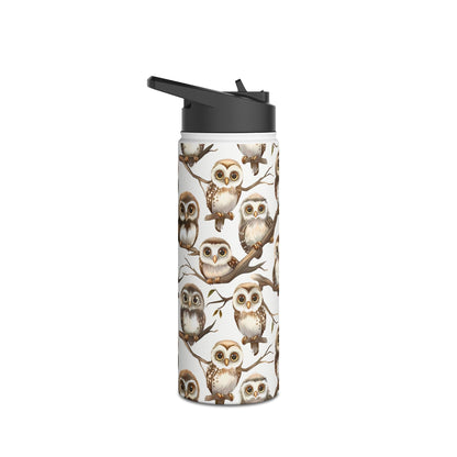 Insulated Water Bottle Thermos, 18oz, Cute Owlets - Double Walled Stainless Steel, Keeps Drinks Hot or Cold