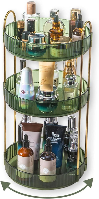 Asayuee 360 Rotating Perfume Organizer - Large 3-Tier Makeup Storage for Bathroom | Green