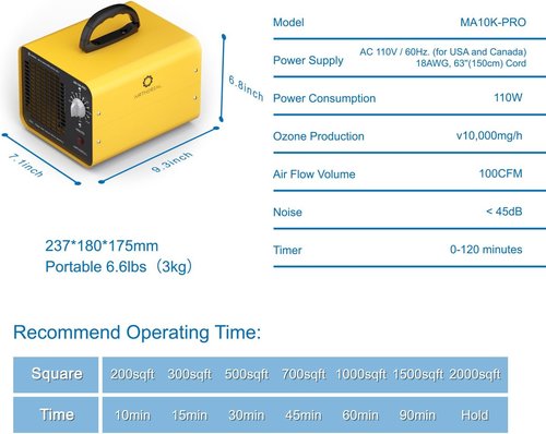 Airthereal MA10K-PRO Ozone Generator - High Capacity Odor Remover for 3500+ Sq Ft | Yellow Home Ionizer