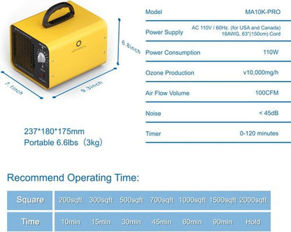 Airthereal MA10K-PRO Ozone Generator - High Capacity Odor Remover for 3500+ Sq Ft | Yellow Home Ionizer
