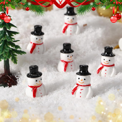 Skiennix Winter Mini Resin Snowman Figurines - 50 Pcs Black Hat Decor for DIY Crafts & Cake Decoration