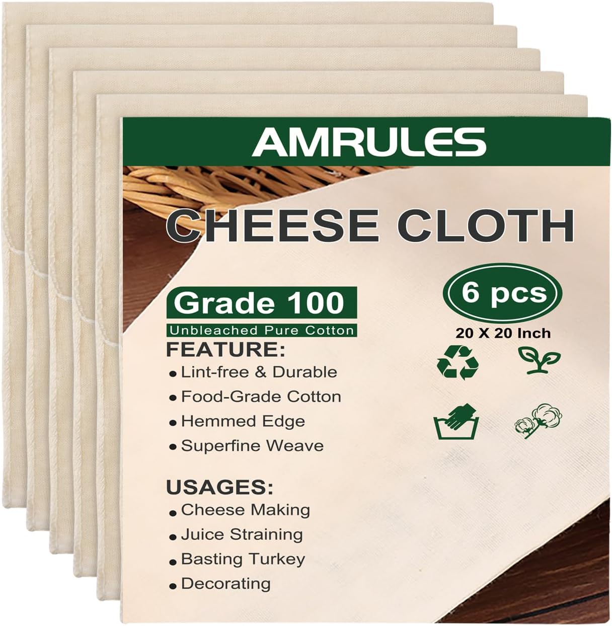 Skiennix Cheese Cloths - 6PCS Reusable Unbleached Cotton Strainers | 20x20 Inch for Cooking & Cheese Making
