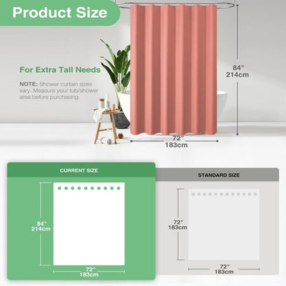 Dynamene Extra Long Shower Curtain - 84 Inch Long Waffle Weave Heavy Duty Fabric Bathroom Shower Curtain, Neutral Weighted Hotel Thick Bath Curtain Set with 12 Plastic Hooks,72x84, Coral
