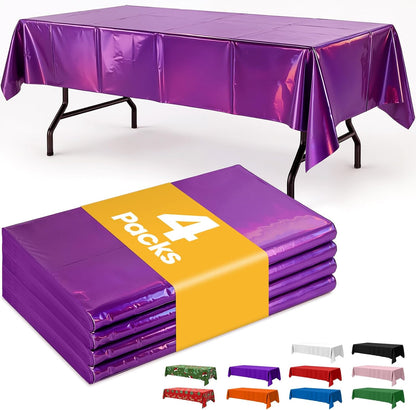 Niuara Iridescent Purple Table Cloth - 4 Pack Disposable 54" × 108" Rectangle Covers for Parties & Events