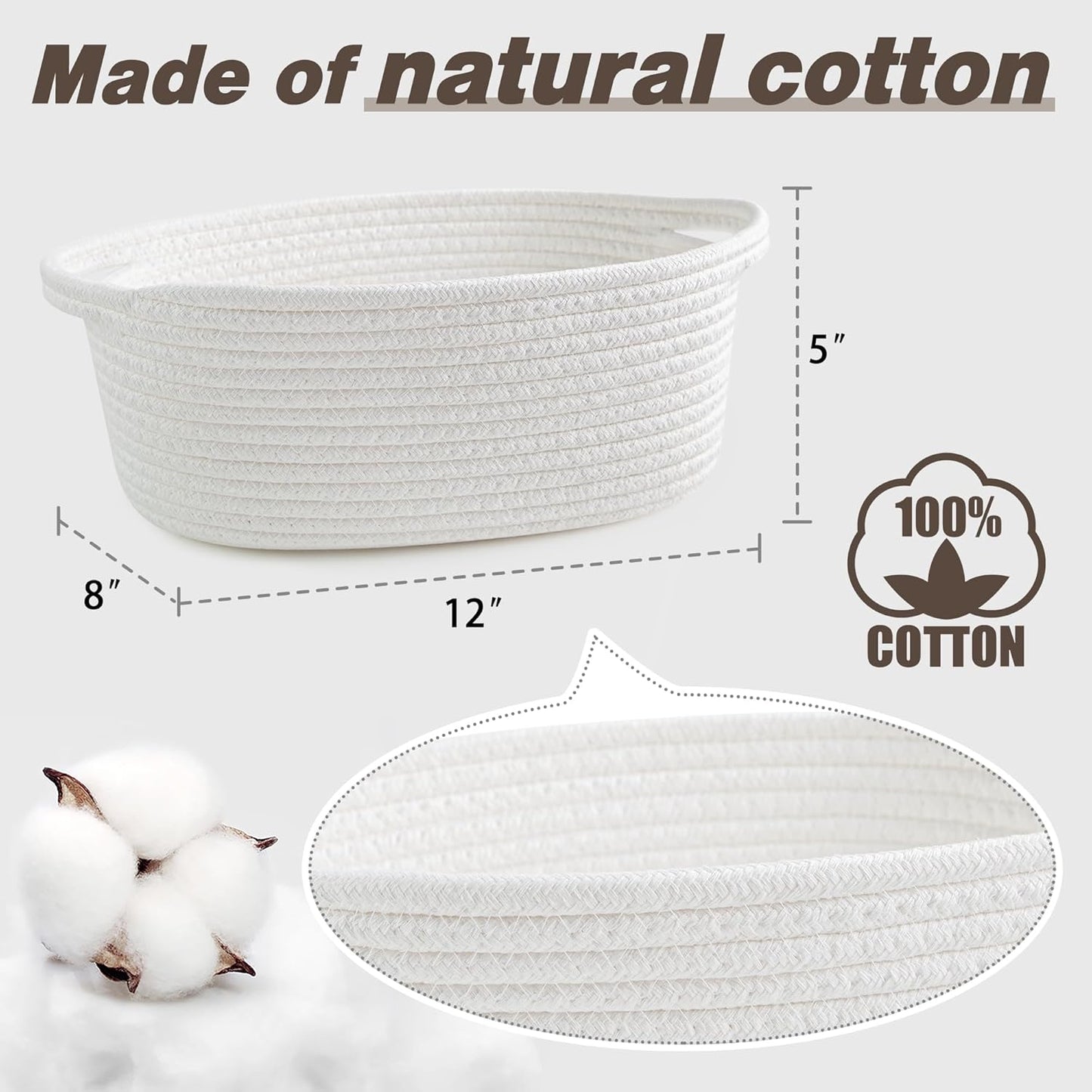 Yeeeasy Small Woven Basket - Cute Gift Basket with Ribbons | 12"x8"x5" White Storage Solution