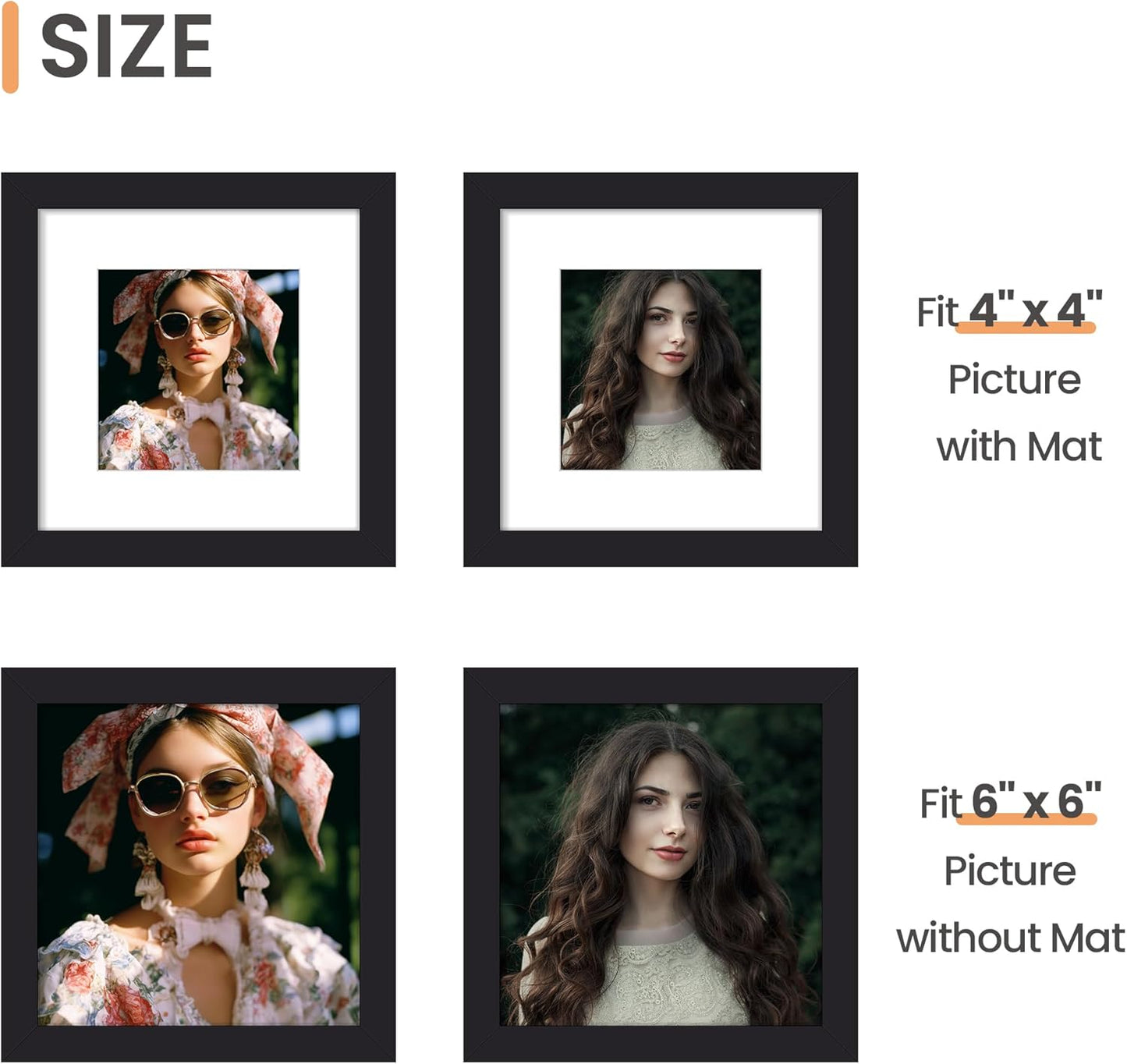 Upsimples 6x6 Picture Frame - Display 4x4 Photos with Mat or 6x6 Without | Black, 1 Pack