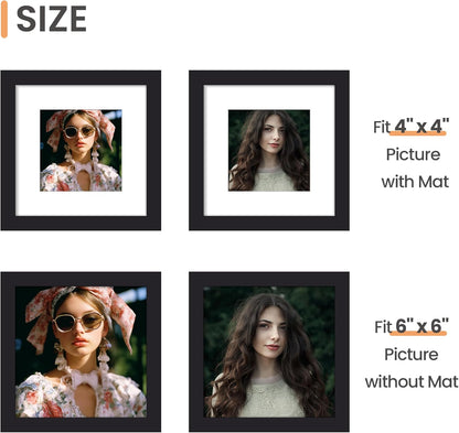 Upsimples 6x6 Picture Frame - Display 4x4 Photos with Mat or 6x6 Without | Black, 1 Pack