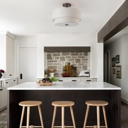 Bargeni 16" Semi Flush Mount Ceiling Light, 3-Light Drum Ceiling Light Fixture, Oil Rubbed Bronze with Double Linen Fabric Shade, Modern Light Fixtures Ceiling Mount for Bedroom, Living Room, Entryway