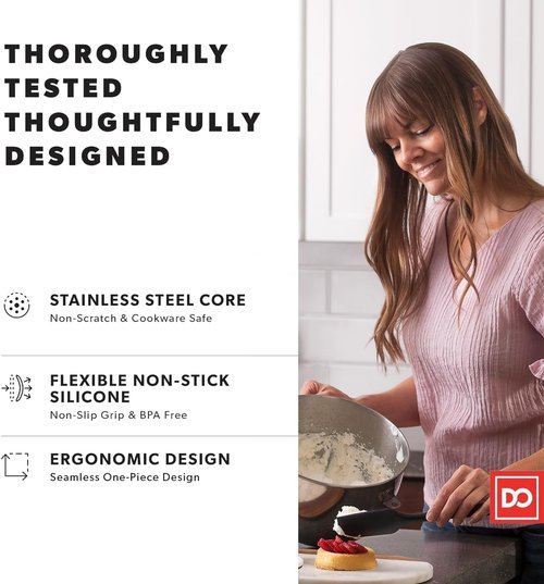 DI ORO Silicone Spatula Set - Heat-Resistant Rubber Kitchen Spatulas for Baking & Cooking - 600°F, BPA Free (3pc, Black)