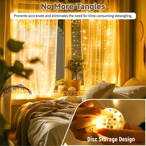 HXWEIYE 300LED Curtain Lights - 9.8x9.8Ft USB Fairy Twinkle String Lights with Remote & Timer | Warm White Decor