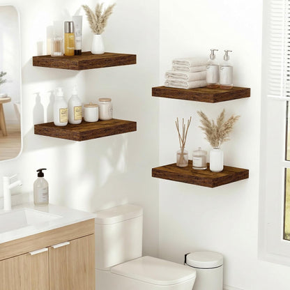 Vivelove 10-Inch Deep Floating Shelves - Rustic Brown Wall Decor | Set of 2 with Invisible Brackets