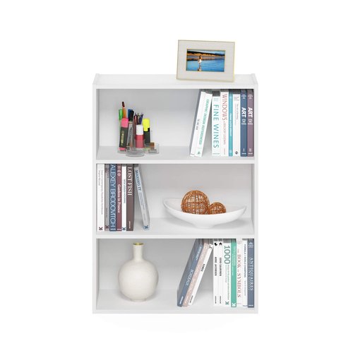 Furinno PASIR Book Shelf, 3-Tier Bookshelf, Storage Shelves Bookcase, 9.7 x 23.7 x 31.5, for Living Room, Bedroom, Home Office, Plain White