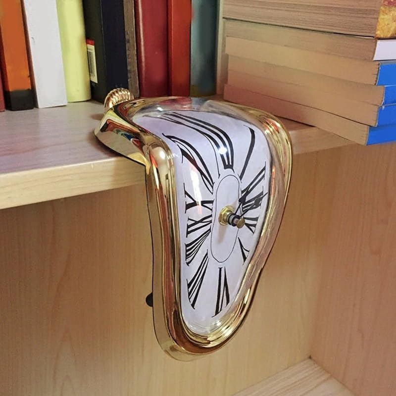 Gold Melting Clock desk decor - Retro Plastic Desk Clock with Electroplated Finish