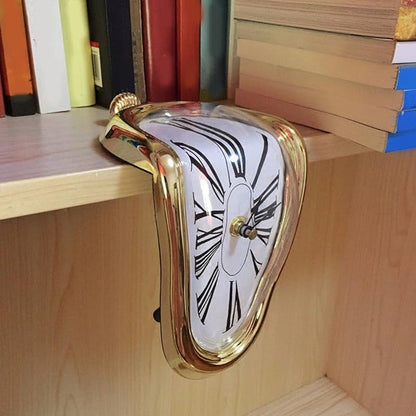 Gold Melting Clock desk decor - Retro Plastic Desk Clock with Electroplated Finish