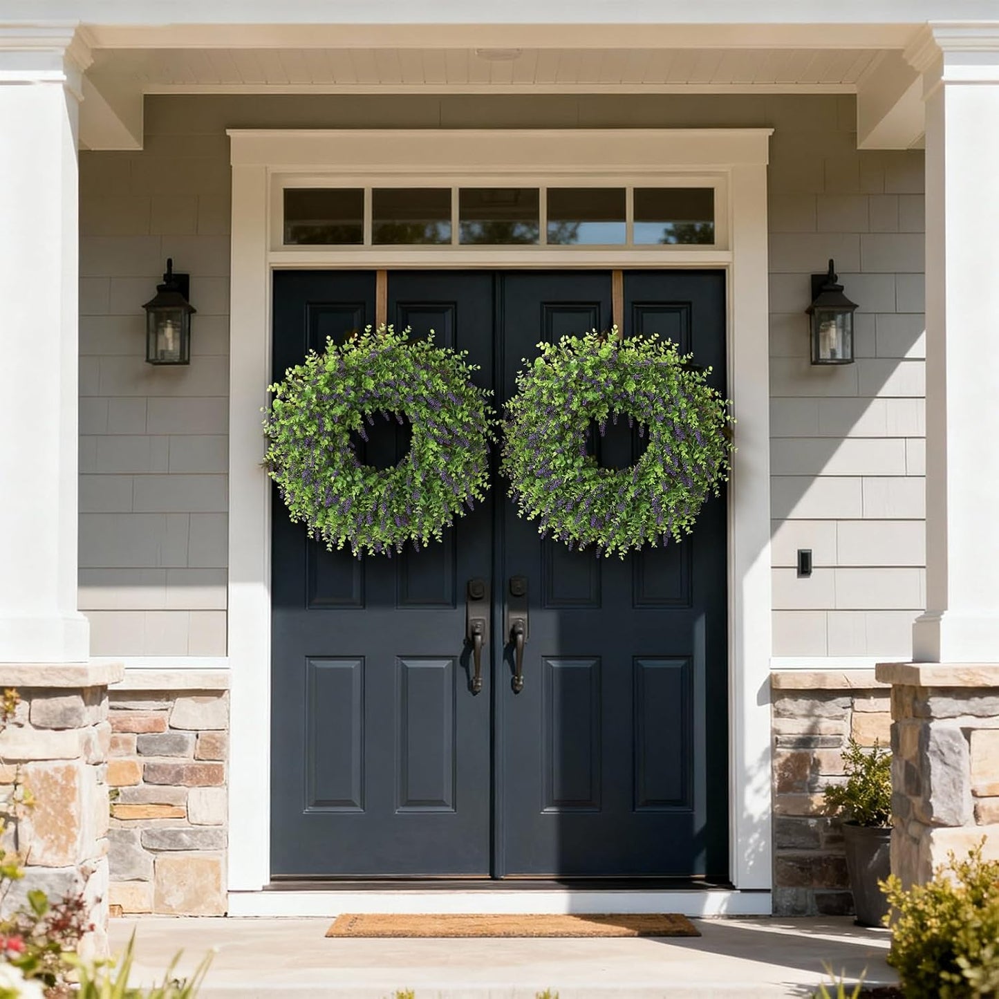 Skiennix 26" Artificial Lavender & Eucalyptus Wreath - UV Resistant Faux Greenery for Spring & Summer Decor
