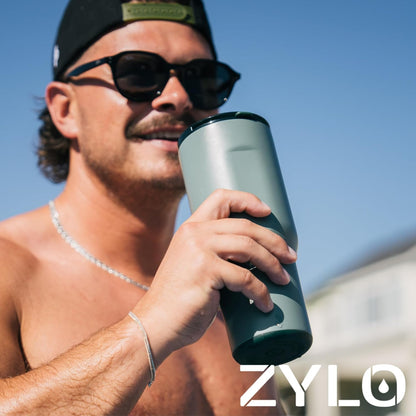 Zylo 24oz Stainless Steel Tumbler | Insulated, Spill-Proof Lid & Straw Compatible - Pink Algae