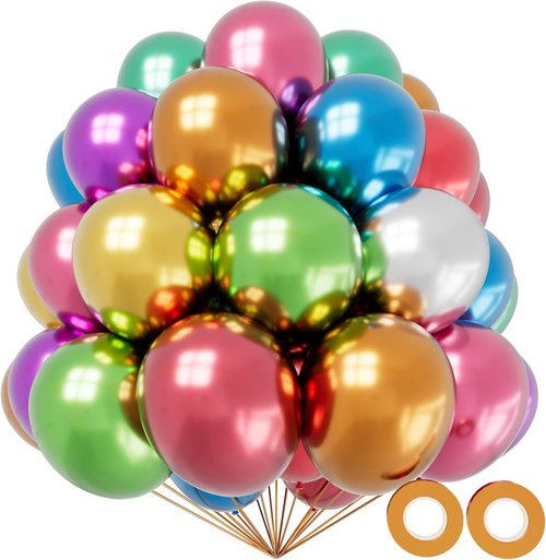KAWKALSH 12-Inch Metallic Colorful Balloons - 110pcs Bright Latex Party Balloons for Events & Decorations