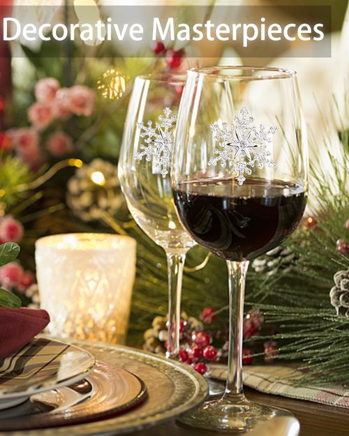 Bdor Christmas Wine Glasses - Jeweled Snowflake Goblets | Set of 2, 19 Oz Holiday Drinkware
