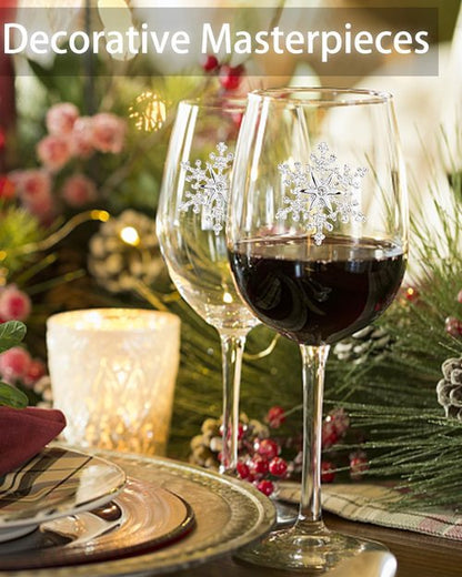 Bdor Christmas Wine Glasses - Jeweled Snowflake Goblets | Set of 2, 19 Oz Holiday Drinkware