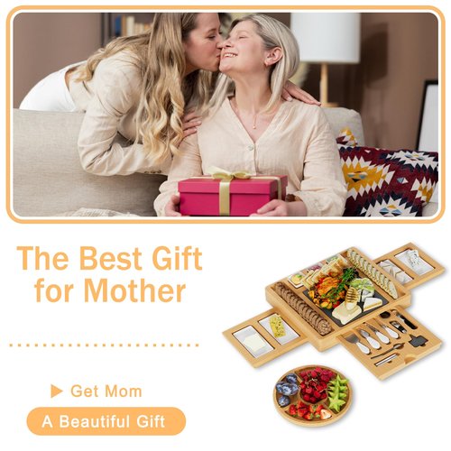 Cheese Boards Charcuterie Boards Gift Sets, Wood Bamboo Charcuterie Boards Set, Cheese Knife Set for Charcuterie Board, Slate Cheese Boards, Extra Large Charcuterie Board, Christmas Charcuterie Board