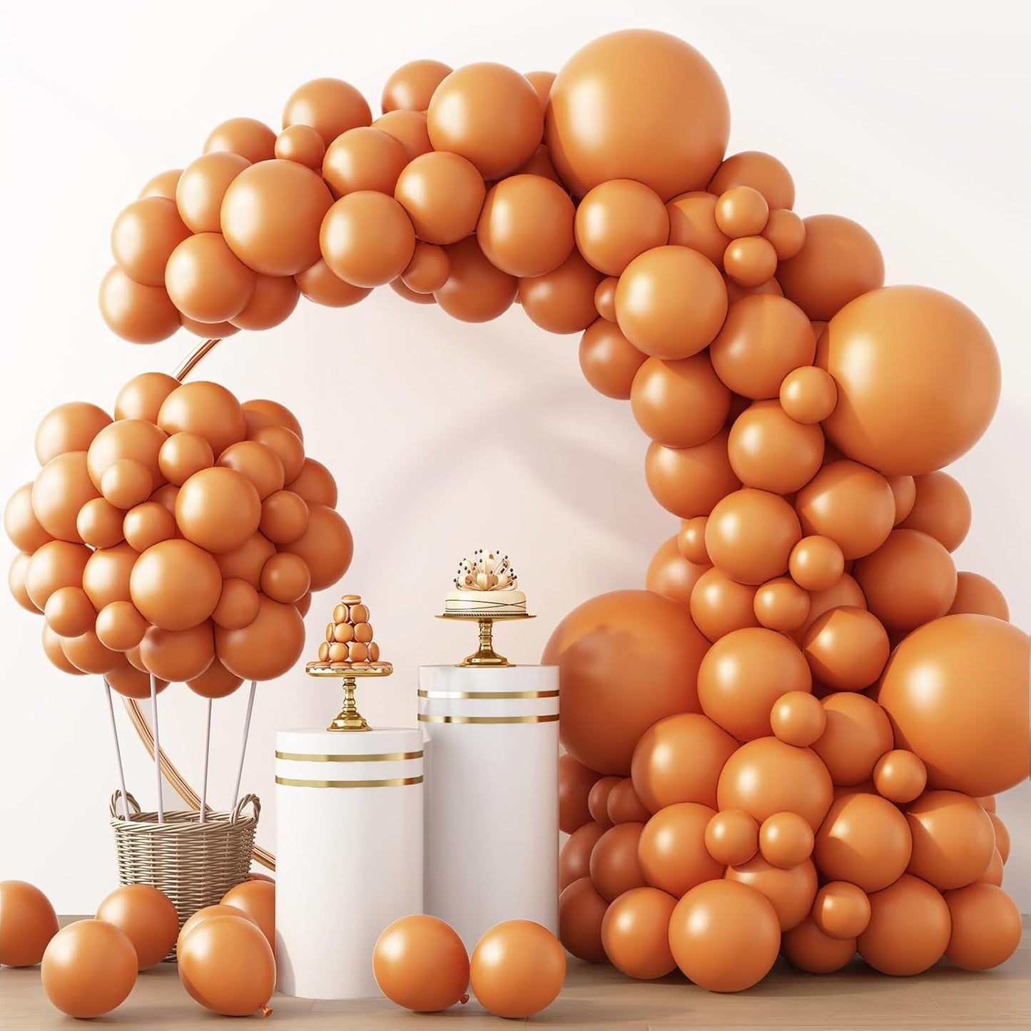 RUBFAC Burnt Orange Balloons - 129-Piece Latex Balloon Garland Kit for Fall Celebrations | 5-12 Inch Sizes