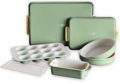 GreenPan Bakeware Set - 7 Piece Nonstick Ceramic Baking Sheets & Pans | PFAS & BPA Free, Sage Green