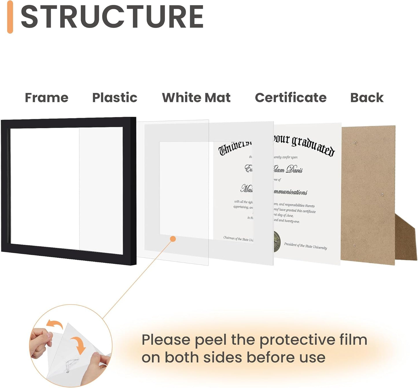 Upsimples 11x14 Diploma Frame - Clear Plexiglass Display for 8.5x11 Certificates | Black, 1 Pack
