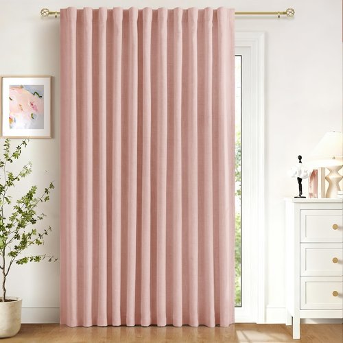 100% Blackout Shield Linen Blackout Curtains for Bedroom 84 Inches Long, Back Tab/Rod Pocket Living Room Drapes, Thermal Insulated Blackout Curtains 1 Panel Set, 100" W x 84" L, Blush Pink