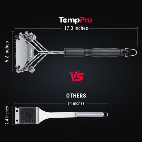 TempPro BBQ Grill Brush with Wide Scraper, Bristle-Free Stainless Steel Grilling Cleaner, Safe All-Grate Cleaner, Perfect for BBQ Grill Cleaning Accessory (Previously ThermoPro)