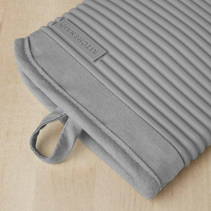 KitchenAid Ribbed Soft Silicone Oven Mitts - Heat Resistant 2-Pack Set, 7.5"x13", Grey