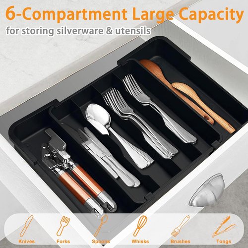 Homecor Silverware Organizer - Expandable Utensil Holder for Kitchen Drawers | BPA-Free Flatware Tray