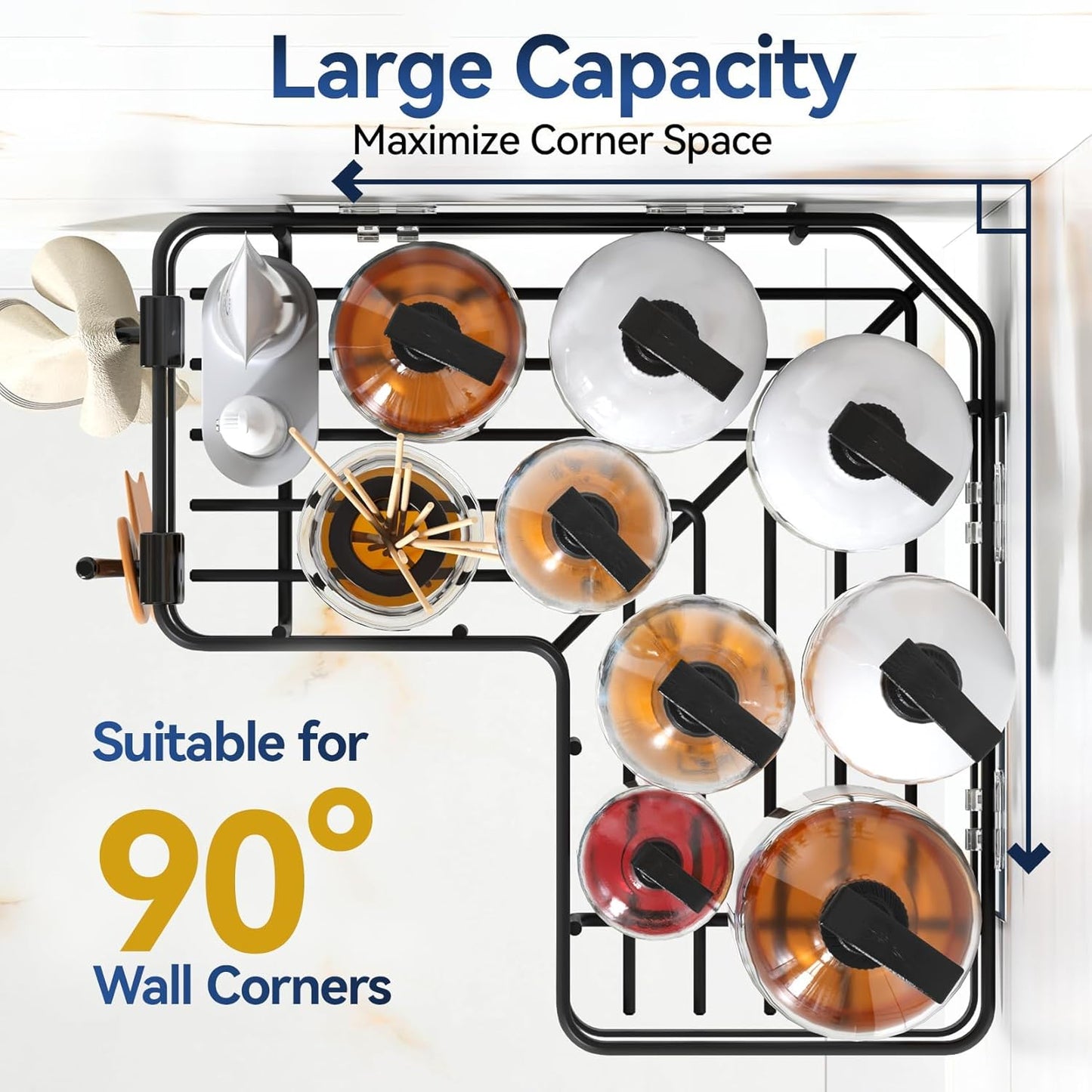 YASONIC Corner Shower Caddy - 5-Pack Rustproof Stainless Steel Organizer with Soap Holder | No-Drill, Black
